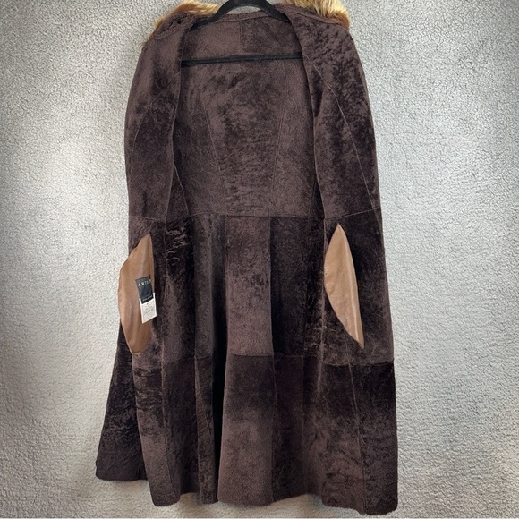 Artico Jacket Womens 8 Brown Original Shearling Leather Suede Long Trench Coat - Picture 5 of 13